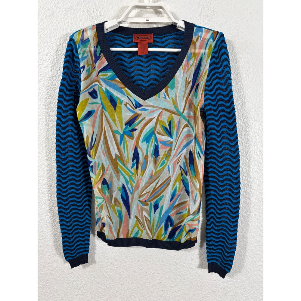 Missoni for Target Sweater Womens XS‎ Blue V-Neck Zigzag Mixed Media